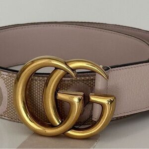 Women’s Gucci Pink and Gold Jumbo GG leather Belt. 90cm.